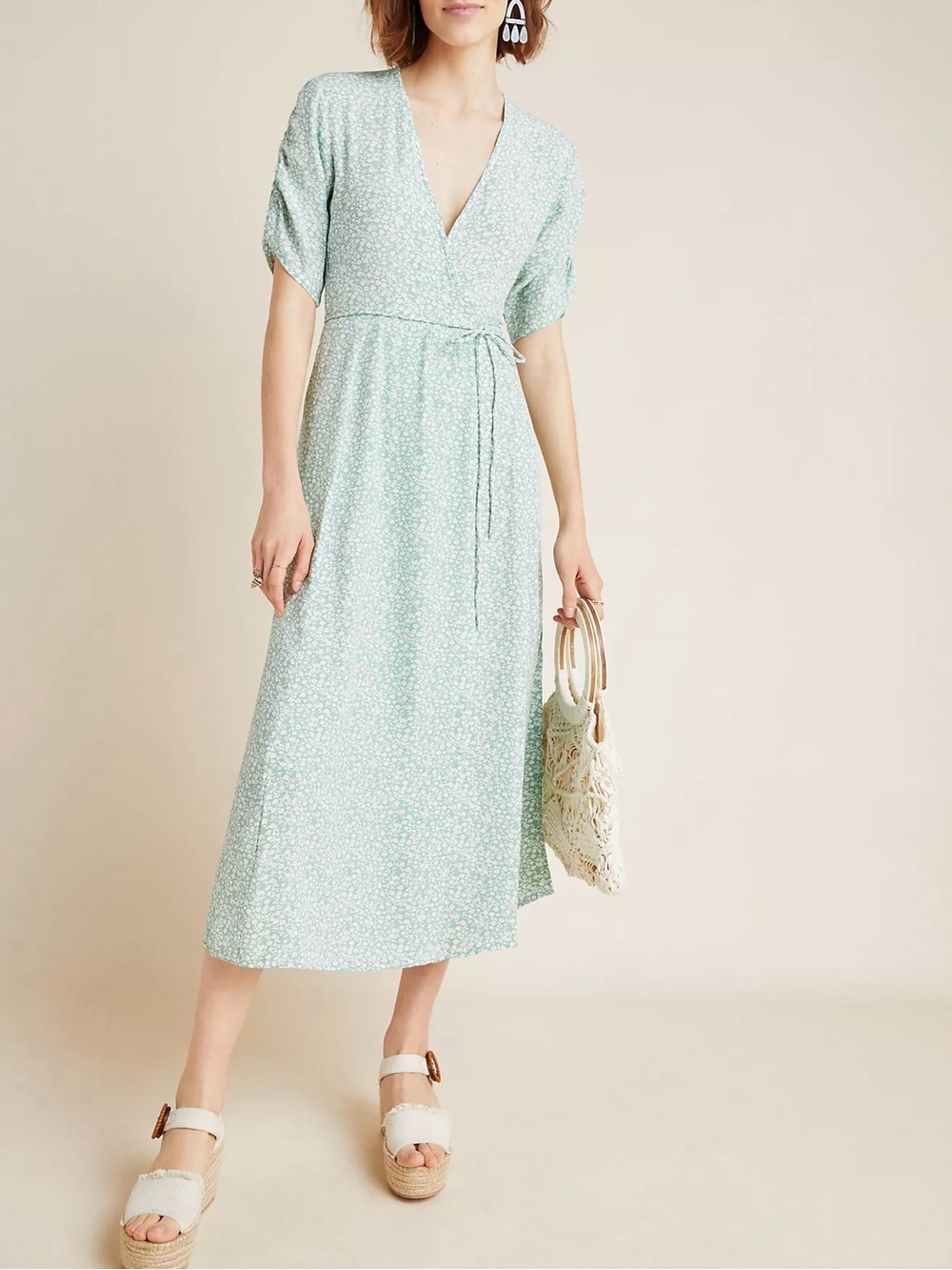 Faithfull The Brand Kaia Wrap Midi Dress Green Floral Resort Summer Sz L